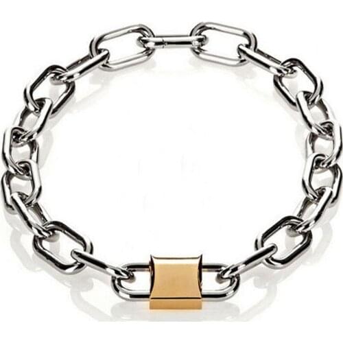 Cool Punk Gothic Men Women Unisex Chain Padlock Lock Choker Metal Link Chains Collar Necklace
