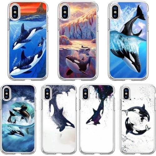 Watercolor Killer Whale Orca Phone Case Transparent soft For iphone 5 5s 5c se 6 6s 7 8 11 12 plus mini x xs xr pro max