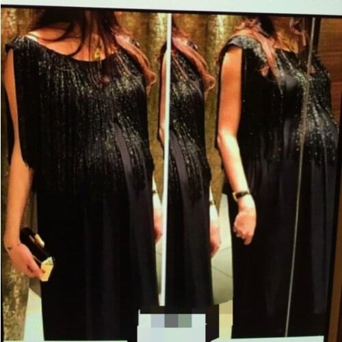 Black Evening Dress with Tassels for Pregnant