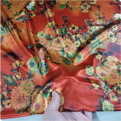 Elastic Bronzing Digital Printing Gold Velvet Fabric Cheongsam Dress Upper Garment Fabric