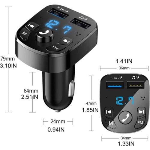 Dual Ports FM Transmitter Bluetooth-compatible 5.0 Car Kit Receiver Aux Handsfree Multifunctional Car MP3 Player