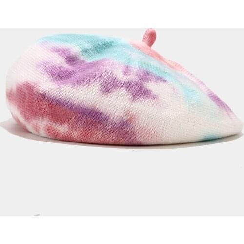 French Style Tie-Dyed Casual Vintage Womens Hat Beret Plain Cap Girls Wool Warm Winter Berets Beanie Hats Femme Aldult Caps