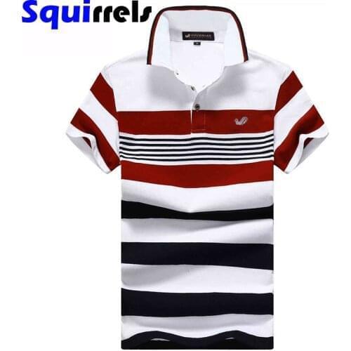 Short-sleeved t-shirt mens summer pure cotton youth striped lapel sports suit POLO shirt plus size casual mens clothing