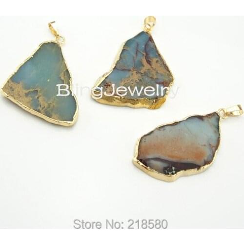 H-SP698 Free Form Sediment Jaspers Stone Charm Pendant Gold Electroplated