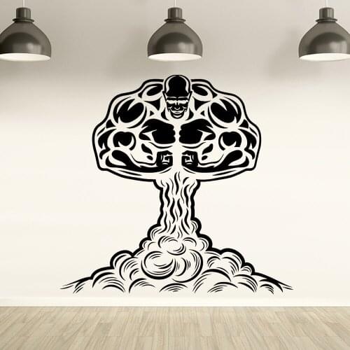 Art Wall Sticker Gym Volcanic Eruption Poster Bodybuilder Strong Muscle Vinyl Wall Decal Fitness Centre Home Decoration Z459