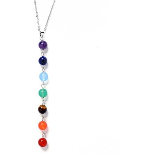Personality Jewelry Colorful Round Stone Necklaces for Women Jewelry Gift 7 Chakras Necklace 8mm Stone Pendant