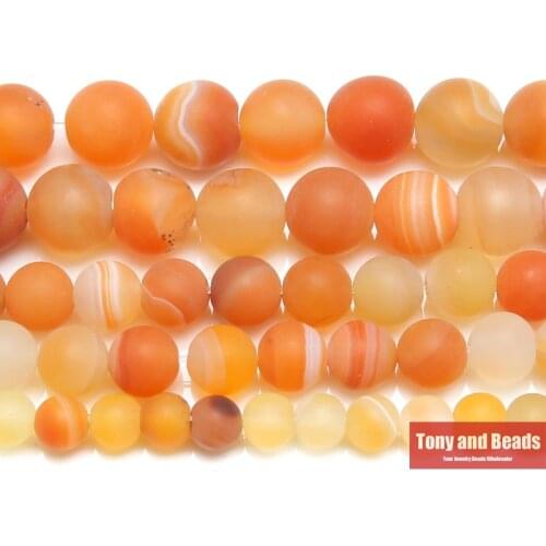 15" Natural Stone Frost Grind Arenaceous Matte Orange Stripe Agates Onyx Round Loose Beads 6 8 10 MM Pick Size