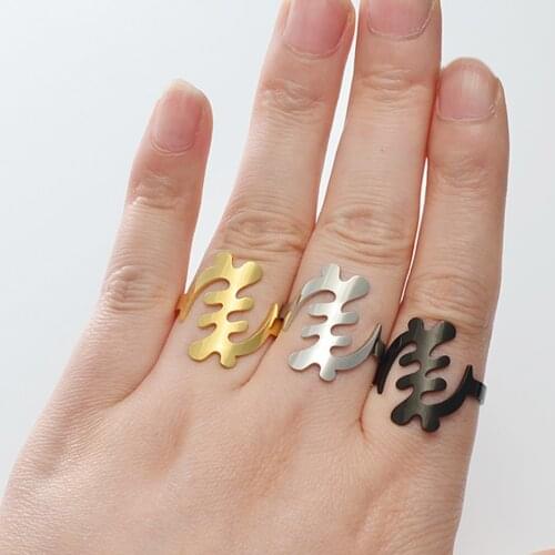 Anniyo African Symbol Ring Stainless Steel Metal Finger Rings Gye Nyame Ethnic Jewelry African Cultural Wedding Bands #249221