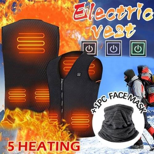 Outdoor Warm Clothing Heated Vest And 1pc Face Mask Set For Man And Women Thermal Clothing Hunting Vest Winter Heating
