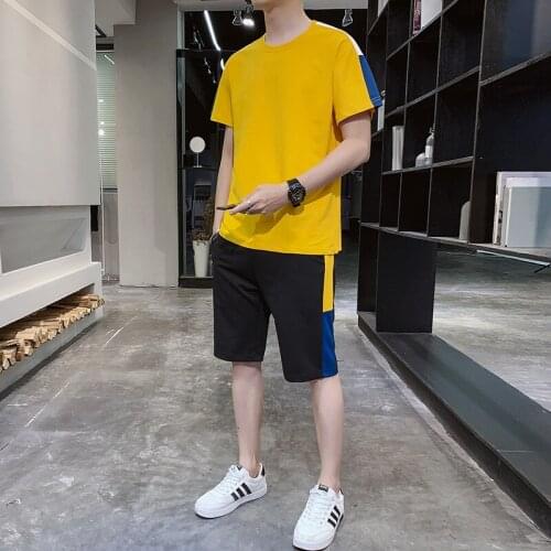 Summer Fashion Mens Sweatsuit Fitness Sportswear Set Short Sleeve T Shirt Shorts Sets Two Piece Track Suit Casual Men Tracksuit