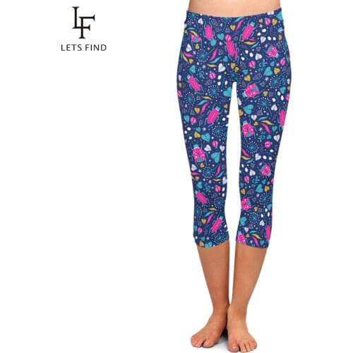 LETSFIND Summer 3D Floral Ladybug Printed Women Capri Leggings New Arrival High Waist Soft Fitness Plus Size Pants