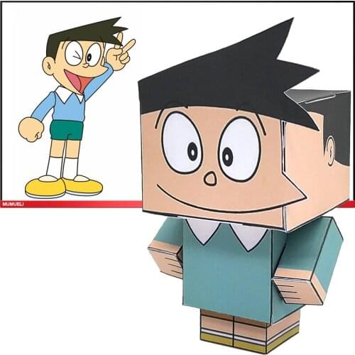 No-glue Doraemon Honekawa Suneo Cutting Cute Mini 3D Paper Model Papercraft Anime Figure DIY Cubee Kids Adult Craft Toys CS-032