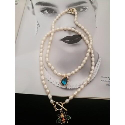 Trendy Irregular Natural Fresh Water Pearl Choker bees Necklace For Women Baroque Jewellery Collares De Moda 2021