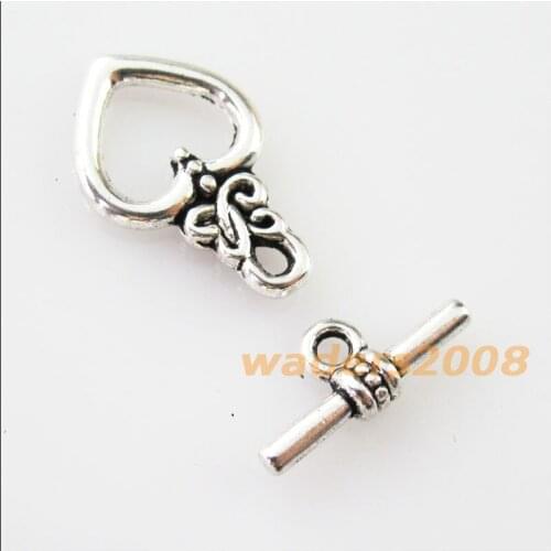 Fashion 8Sets Tibetan Silver Lovely Heart Bracelet Toggle Clasps Connectors