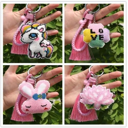 Giraffe bead cross stitch kit unifinished printed stamped 14ct plastic canvas DIY handmade craft needlework Keychain rope tassel