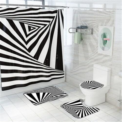 4Pcs/set Bathroom Mat Set Anti-slip Traditional Floral Pattern Shower Curain Coral Fleece Floor Mat Washable Bathroom Rug