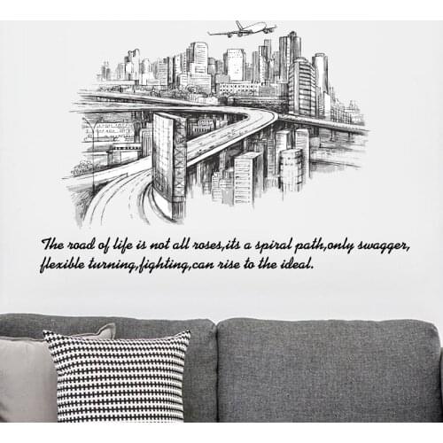 City Sketch Silhouette Wall Stickers Living Room Bedroom Bed Head Background Art Decoration Stickers