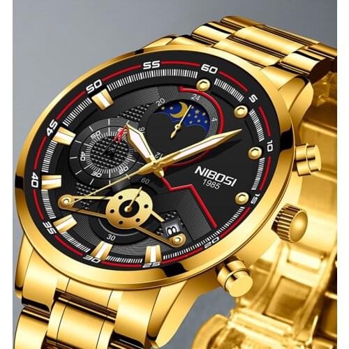 NIBOSI Quartz Luminous Man Watch Fashion Sport Stainless Steel Watches Waterproof Wristwatch Chronograph Watch Relogio Masculino