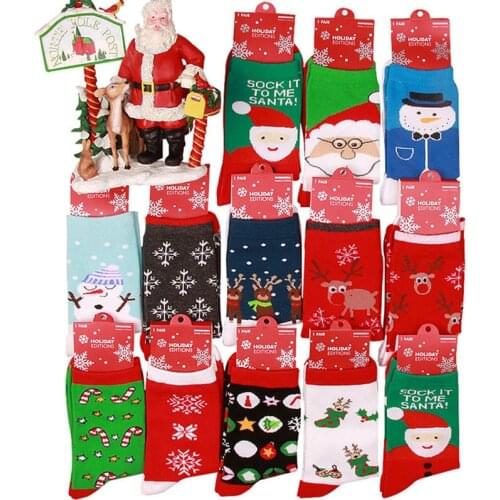 5 Pairs Women Socks Warm Sweat Deodorant 15 Old Man Elk Snowman Cotton Womens Socks New Year Christmas Festival Red Socks Meias