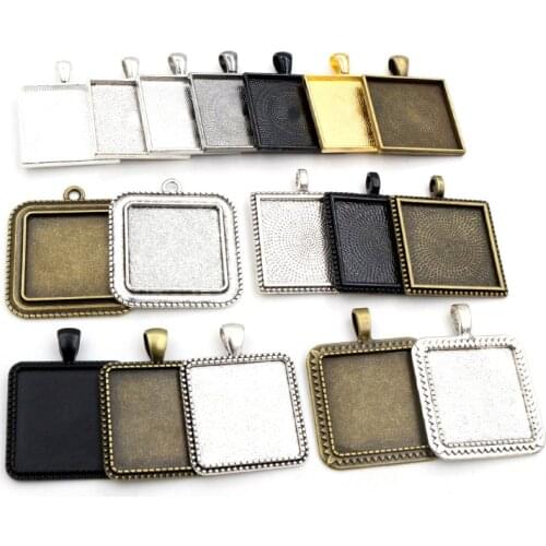 New Fashion 5pcs 25mm Inner Size Antique Silver Plated And Black And Bronze Plated Square Cabochon Base Setting Charms Pendant