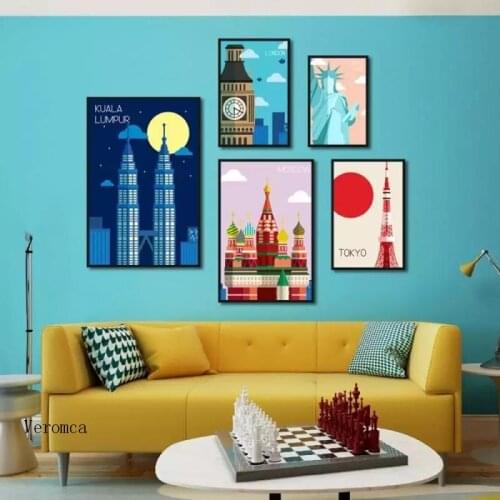 Travel Cities Poster New York Moscow Tokyo London Landscape Wall Art Canvas Painting Print Pictures for Living Room Home Decor
