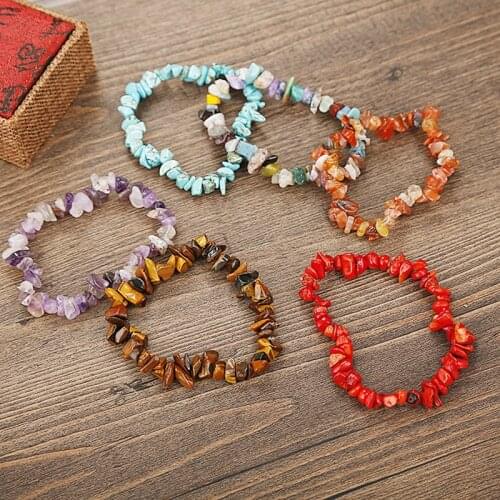 Potosala 18cm Stretch Natural Crystal Stone Bracelets Irregular Healing Stone Bracelets Women Charm Elastic Rope Gift Handmade