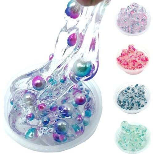 Clear Crystal Slime Multicolor Beads Fluffy Soft Clay Decompression Kids Toy Hand Fidget Toy Slime Toy Antistress for Children