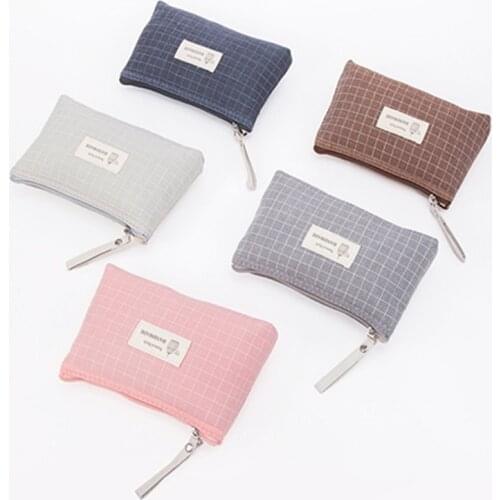 Grid Canvas Cosmetic Box Outdoor Swimming Bath Supplies Waterproof Dustproof Zipper Organizer Student Portable Pencil Case