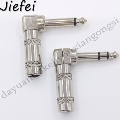 1Pcs Brass 6.35mm Jack Microphone plug Connector Right Angle Male Assembly 6.3mm mono / stereo Nickle plating Audio Plug