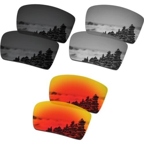 SmartVLT 3 Pairs Polarized Sunglasses Replacement Lenses for Oakley Eyepatch 2 Stealth Black and Silver Titanium and Fire Red