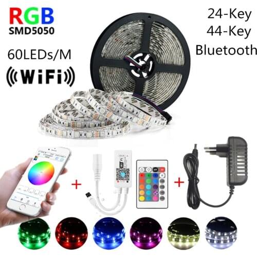 LED Strip Light RGB SMD 5050 Flexible Ribbon fita led light strip 5M 10M 15M Tape Diode DC 12V Remote Control IR WIFI 60LEDs/M
