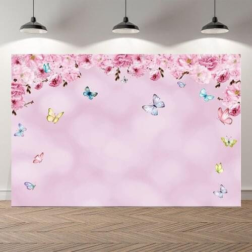 SeekPro Spring Backdrop Baby Shower Birthday Wedding Party Decoration Blossom Flowers Butterfly Backgrounds for Photo Studio