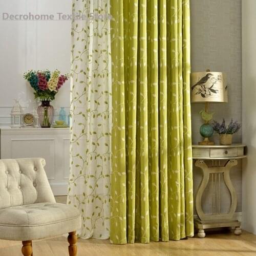 American-Style Country Cotton and Linen Embroidery Rattan Leaf Embroidery Blackout Curtains for Bedroom Living Room Curtains