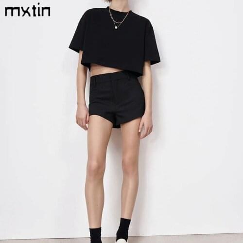 2021 Summer Vintage Black and White Cropped T Shirt Women Casual Tops Tees O-neck Loose Female Casual Harajuku Ladies T-Shirt
