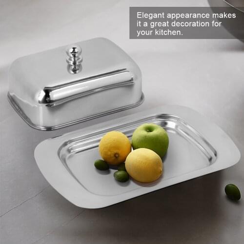 1pc Stainless Steel Butter Dish Box Container Cheese Server Storage Keeper Tray Lid Fruit Salad Cheese Dish Food Container