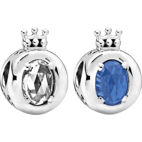 1Pcs New Cute Blue Rhinestone Crown Pendant DIY Beads Suitable for Original Pandora Charm Bracelet Ladies Jewelry Making Gifts