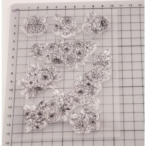 1pc Peony Flower Transparent Clear Silicone Stamp Seal Cutting DIY Scrapbooking Rubber Coloring Embossing Diary Decor Reusable