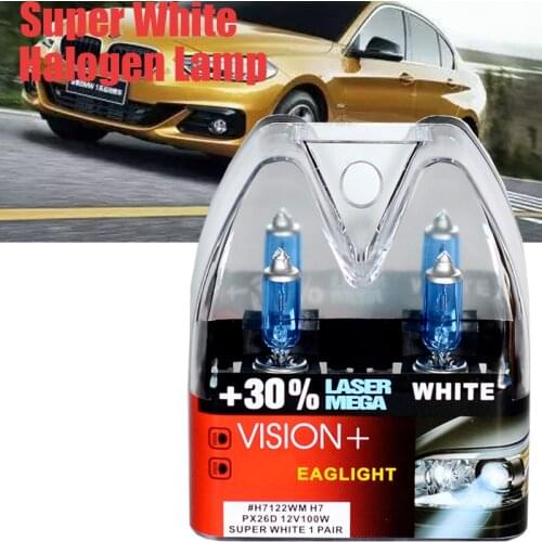 100W 12V Super White Bulbs H1/H3/H4/H7 Racing Vision +30% More Brightness Auto Headlight Hi/lo Beam Halogen Lamp Performance