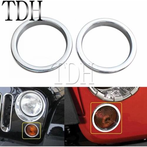 2x Chrome ABS Plastic Turn Signal Light Cover Ring Trim Black For Jeep Wrangler JK 2007-2017