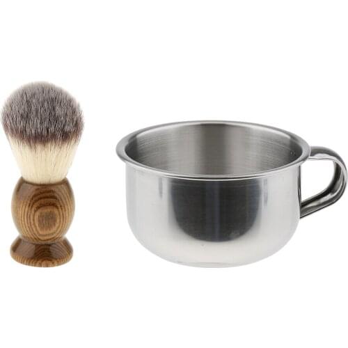 2 Pieces Beard Grooming Moustache Shaving Brush and Bowl Mug Set for Men Shave Beard in Barber or Toilet