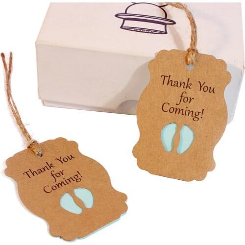 50pcs Baby Shower Tags Kraft Paper Gift Tag New Born Boy Girl 1st Birthday Party Decoration Babyshower Christening