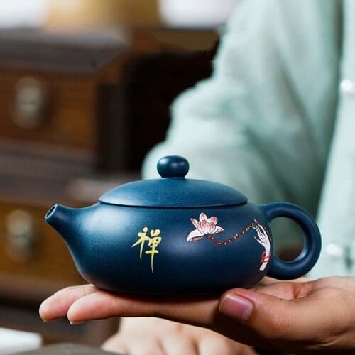 Authentic Yixing Purple Clay Xi Shi Teapot Pure Handmade beauties kettle Painted Lotus Fragrant teapot Chinese Tea set gift 175m