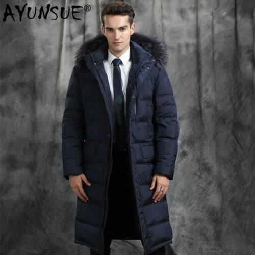 AYUNSUE Mens Winter Down Jacket Long 90% White Goose Down Jacket Men Clothes 2020 Raccoon Fur Collar Down Coats JH1539 KJ3098