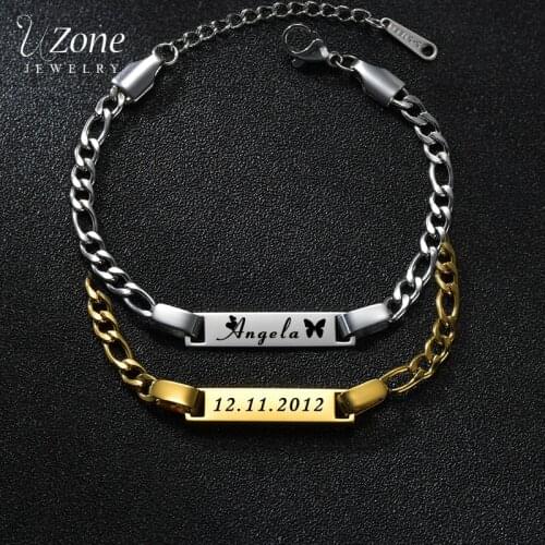 UZone Custom Engraving Name Birth Date Baby Boy Girl Bracelet Adjustable Stainless Steel Kids Nameplate Bracelets Birthday Gift