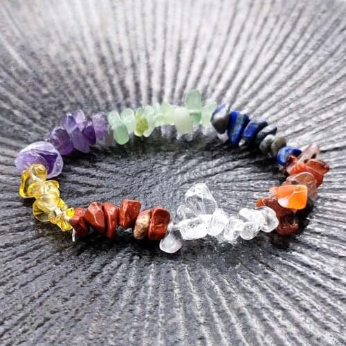 5mm-8mm Seven Chakras gravel Stone beads Charm Bracelet Women Men Energy Buddha Bracelets Jewelry