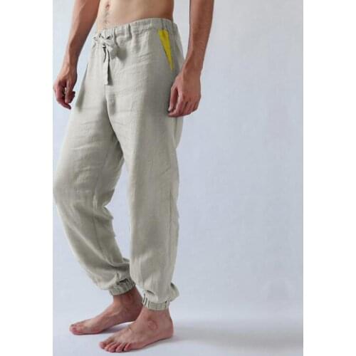 Pants mens trousers American retro elastic lacing straps foot mouth leisure breathable pants for men pantalon homme