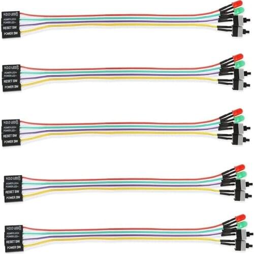 Computer Case LED Light Red Green ATX Power Supply Reset HDD Switch Cable ATX 24Inch Case Front Bezel Wire Kit (5PCS)