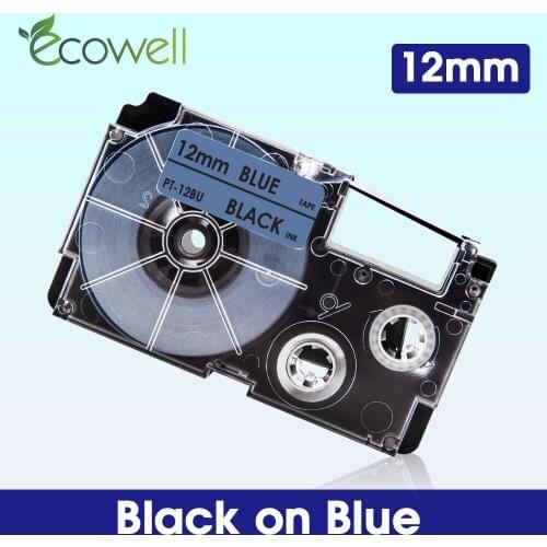 Ecowell XR-12BU XR12BU label 12mm XR 12BU printer ribbon Black on Blue Compatible for Casio KL-60 KL-120 KL-100 820 Label Maker