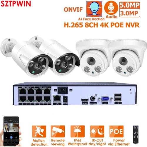 H.265 6CH 5.0mp POE NVR Kit CCTV System 5.0 MP IP POE Camera P2P IR IP66 Outdoor Weatherproof Video Security Surveillance System
