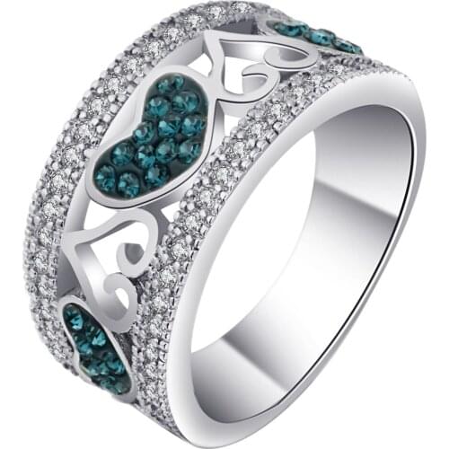 Hainon New Fashion Sliver Color Ring Jewelry Blue AAA+ Love Heart Cubic Zirconia Wedding Engagement Rings For Women
